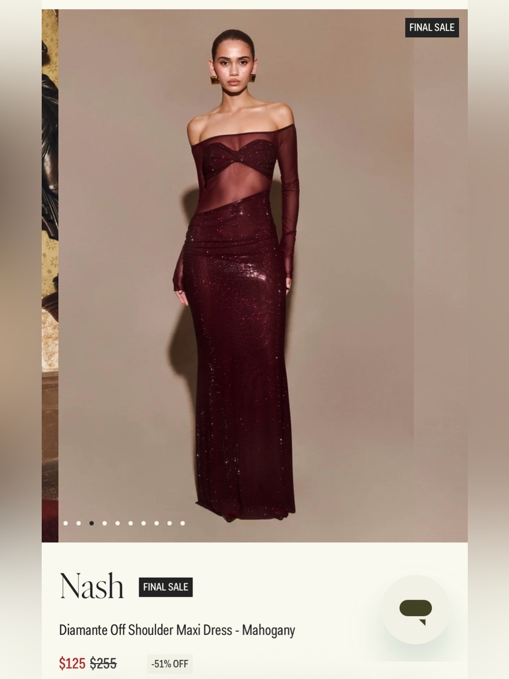 Meshki Diamante Off Shoulder Maxi Dress - Mahogany Wine